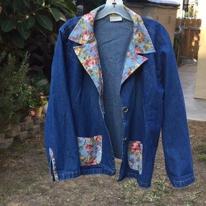 Country Door Denim Jean Jacket with Floral Trim